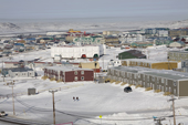 Street scene in Iqaluit with residential buildings and the junior school. Nunavut. Canadian Arctic. 2008