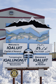 The sign for the town of Iqaluit, meaning Many Fish in Inuktitut. Nunavut. Canada. 2008