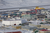 Looking across the Junior school and housing to the airport in Iqaluit. Nunavut, Canada. 2008