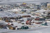 Looking across the Junior school and housing to the airport in Iqaluit. Nunavit, Canada. 2008