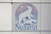 The Nunavut logo on the Tummivut building in Igloolik. Nunavut, Canada. 2008