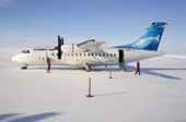 A First Air ATR plane at Igloolik in the Spring. Nunavut, Canada. 2008