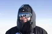 Member of the 2009 Monaco Antarctic Expedition at Thiel Mountains fuelling stop. Antarctica