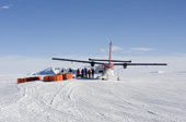 Twin Otter refuelling at Thiel, on its way to the South Pole. Antarctica.