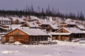 Wooden houses in the Evenki village of Surinda. Evenkiya, Central Siberia, Russia. 1997