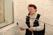 Valentina Kirillova, Sami Radio's first presenter, in the recording studio at Lovozero. Murmansk, Kola Peninsula, NW Russia. 2005