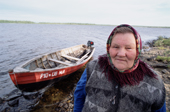 Anna Yurieva, an elderly Sami woman, at a summer fishing camp near Lovozero. Kola Peninsula, NW Russia. 2005