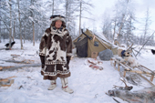 Vitally Elrika, an elderly Even reindeer herder at a winter camp in Northern Evensk. Magadan Region, Eastern Siberia, Russia. 2006