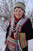 Evdokiya Chivitkina, an Even woman from Gizhiga, wearing traditional Even dress. Northern Evensk, Magadan Region, E. Siberia, Russia. 2006