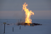 A gas flame near the gas workers' village of Sabetta in the Tambey gas field. Yamal Peninsula, Western Siberia, Russia