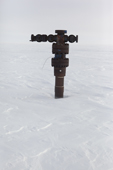 A 'christmas tree' being used to cap a well head in the gas fields near Tambey. Yamal Peninsula, Western Siberia, Russia