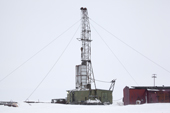 A derrick at an exploratory gas drilling site in the South Tambey gas field. Yamal Peninsula, Western Siberia, Russia