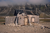 Whale bones leaning against an old trappers hut. Van Keulen Fjord Spitsbergen